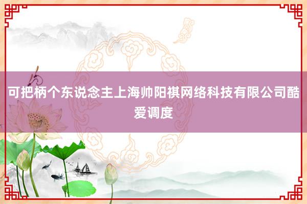 可把柄个东说念主上海帅阳祺网络科技有限公司酷爱调度